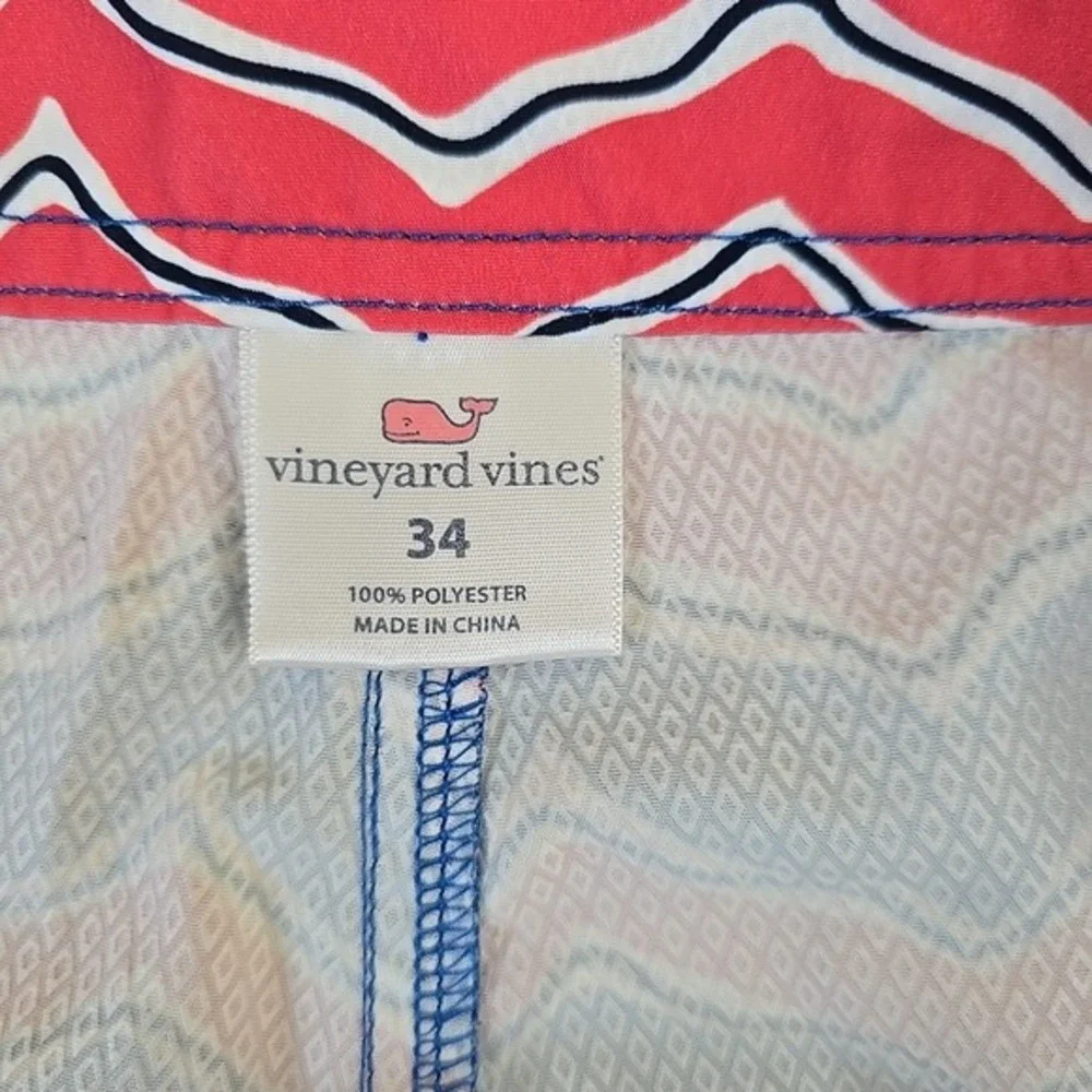 Vineyard‎ Vines Board Shorts Mens 34 Blue Pink Stripe Swim Tie Pockets Beach
